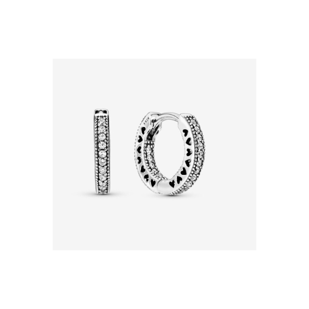 (silver) Pave Heart Hoop Earrings