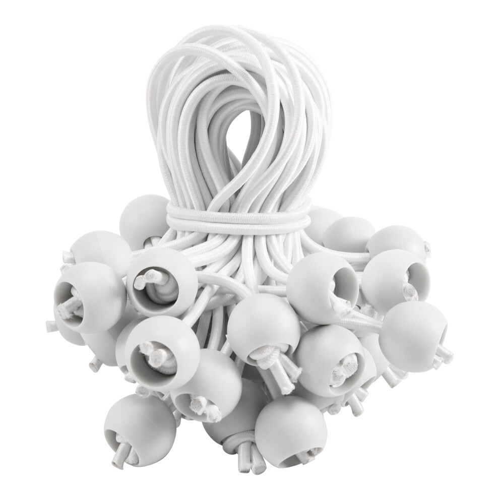 Lot de 50 tendeurs élastiques avec boules pour chapiteaux, tentes, bannières, mâts de drapeau, bâches (blanc)