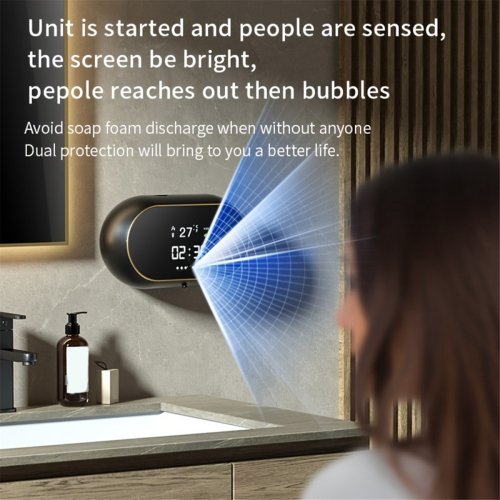 Automatic Soap Dispenser Wall Mount Rechargeable LED Display Gel for Kitchen Bathroom Black 2