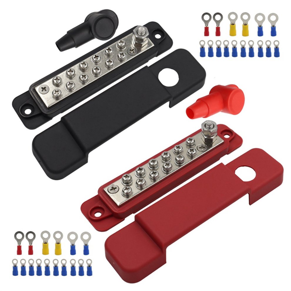 12 Terminal Distribution Block Bus Bar Dc 48V 12P Wiring Bars Busbar With Covers + Ring Terminals For Rv Yacht 4852431740019