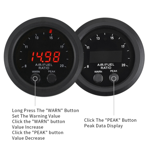Medidor de relação ar-combustível integrado universal de 12 V e 52 mm com display digital LED e sensor de oxigênio O2 de banda larga 1