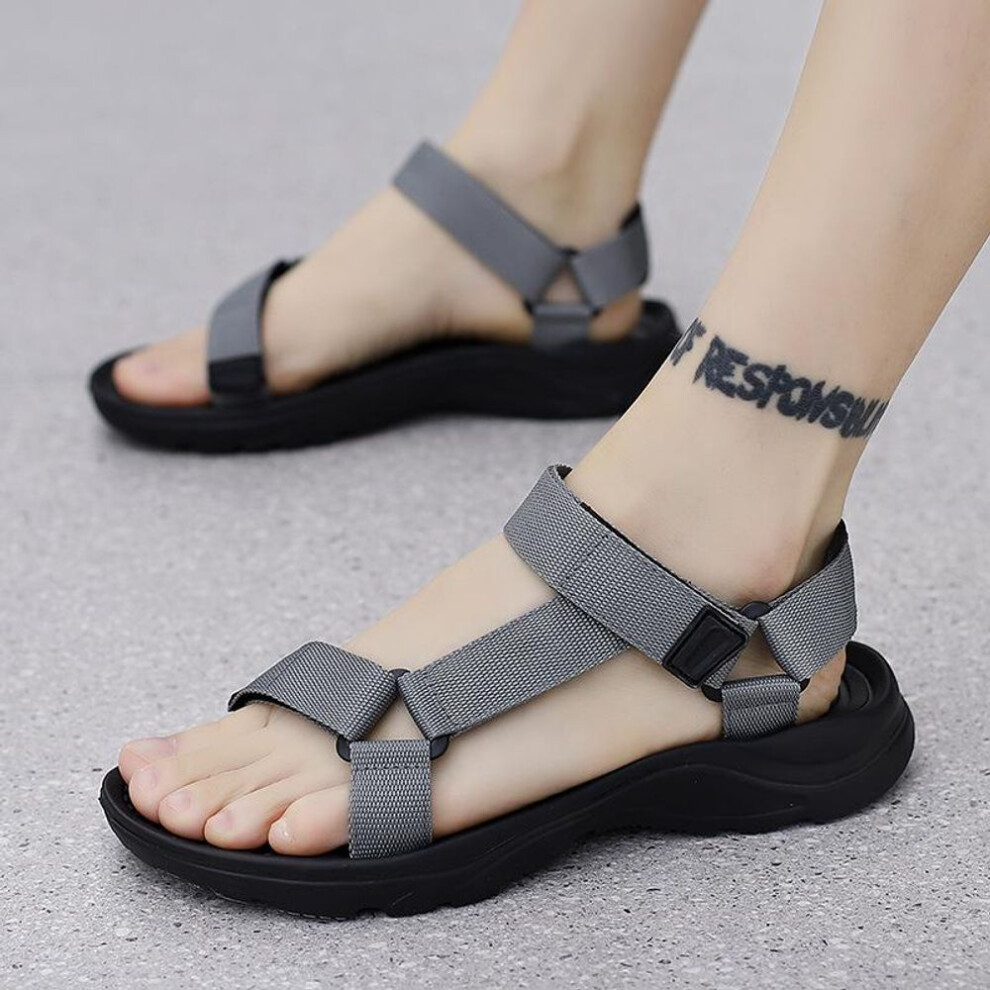 (grey, 46) Summer Outdoor Wadable Sandals Man Gladiator Open Beach Slippers Antiskid Durable Flat Men Shoe