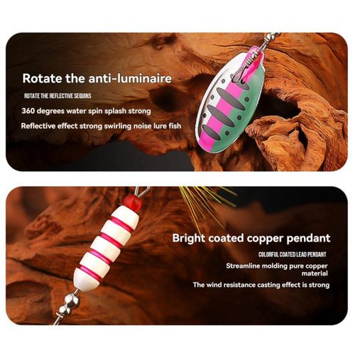 Composite Sequins Rotating Metal Hand-Cranked Copper Column Three Hook Bait Yellow Dot 2