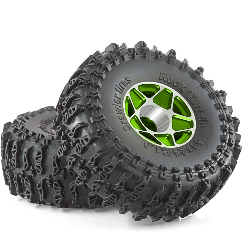 4Pcs 63Mm 1.0Inch Beadlock Wheel Tire Set For 1/18 1/24 Rc Crawler Car Trx4m Scx24 Fcx24 Upgrade Parts Accessories Green 4852431744734