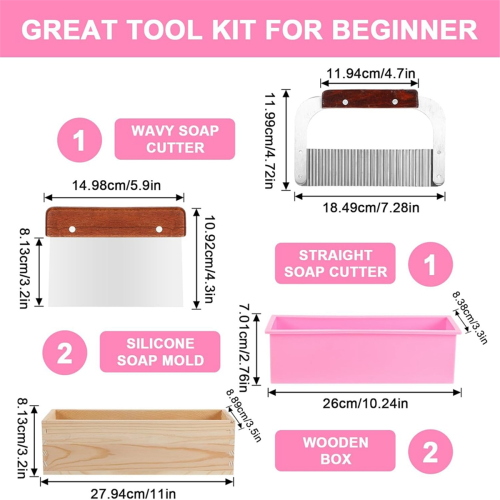 4 Pcs Rectangular Soap Molds Kit with Cutters - 42oz Flexible Silicone Loaf Mold Wooden Box 2