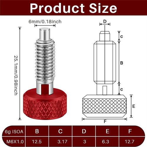 2 Packs Red Hand Retractable Spring Plunger with Knurled Handle M6 Type for Rolling Toolbox 2