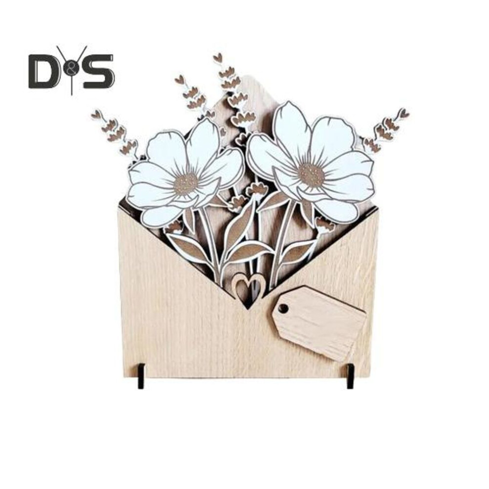Wood Flower Sign Bouquet in Envelope Desk Sign with Stand Rustic Tabletop Flower Sign for Countertop Mantel Shelf End Table Decor