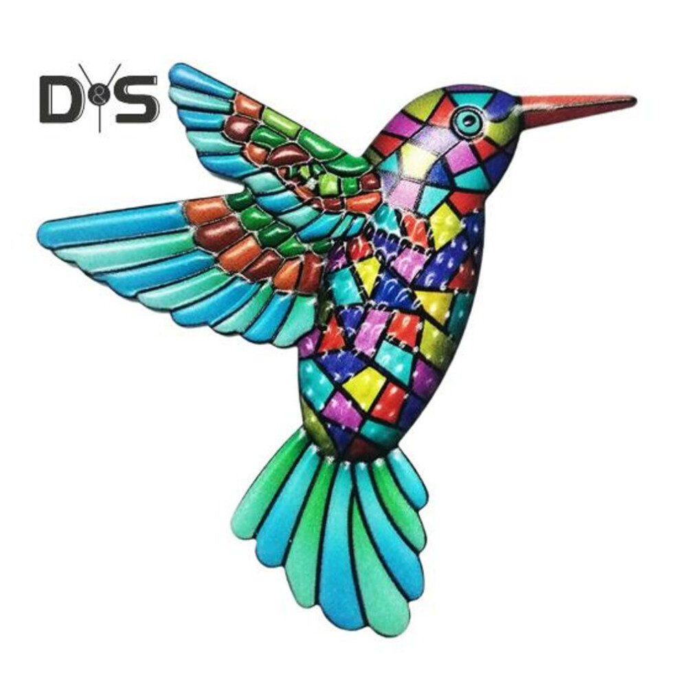 (blue) Iron Colorful Hummingbird Wall Decoration Home Office Living Room Bathroom Indoor Outdoor Metal Wall Art Hanging Bird Ornament Pendant