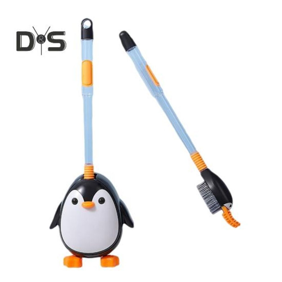 (black) Silicone Diving Toilet Brush Set 360 Degree Cleaning Brush Head Penguin Wall-Mounted Holder Liquid Toilet Scrubber