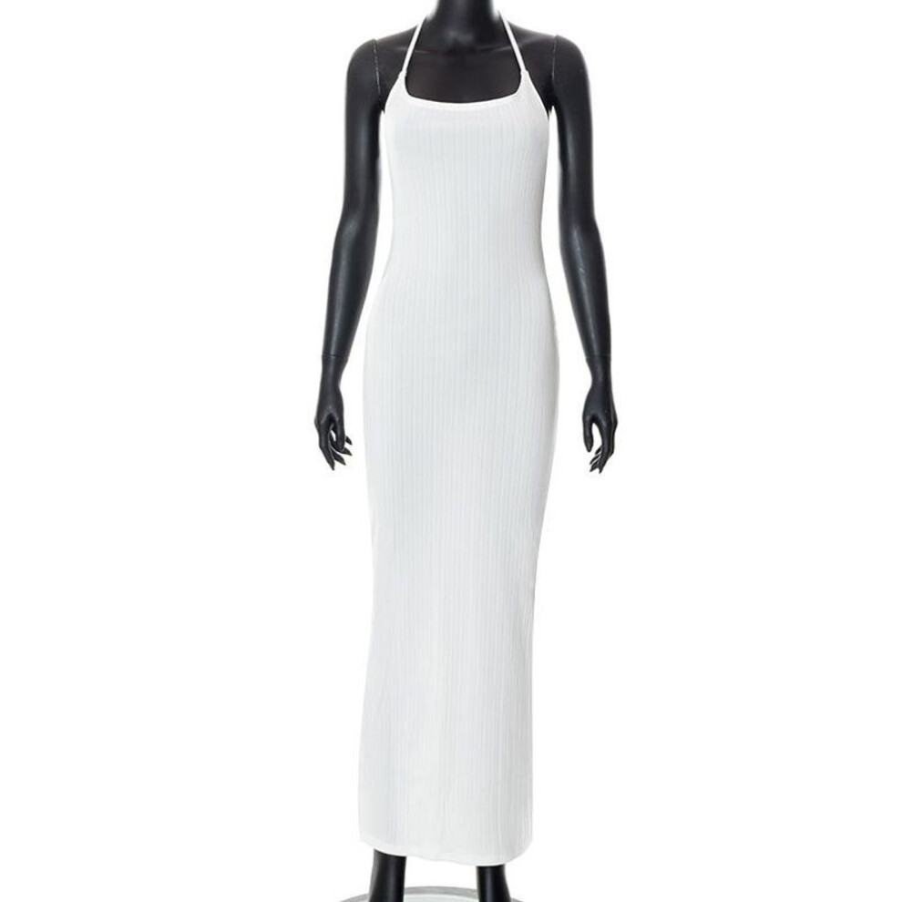 (white, S) European And American Spring And Summer Sexy Suspender Solid Color Hip Hugging Slim Fit Dress For Women