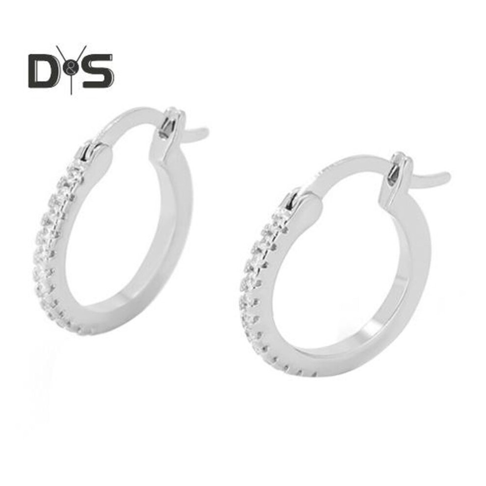 (silver, 13mm) 1 Pair Women Huggie Earrings Cubic Zirconia Decor Round Shape Mothers Day Birthday Gift Wedding Commuting Prom Jewelry Hoop Earrings