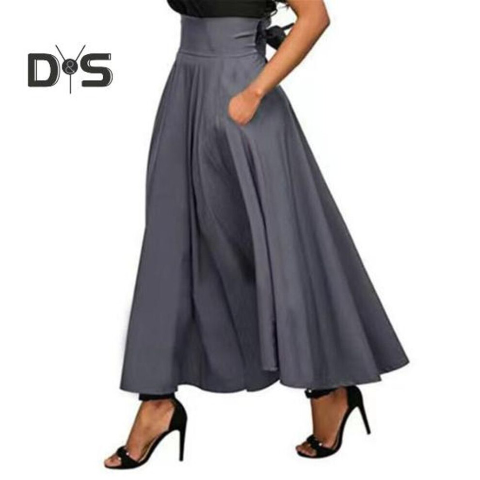 (XL, dark gray) Maxi Skirt Bandage High Waist Tight A-line Skirt Solid Color Large Hem Spring Long Skirt Work Leisure Daily Wear