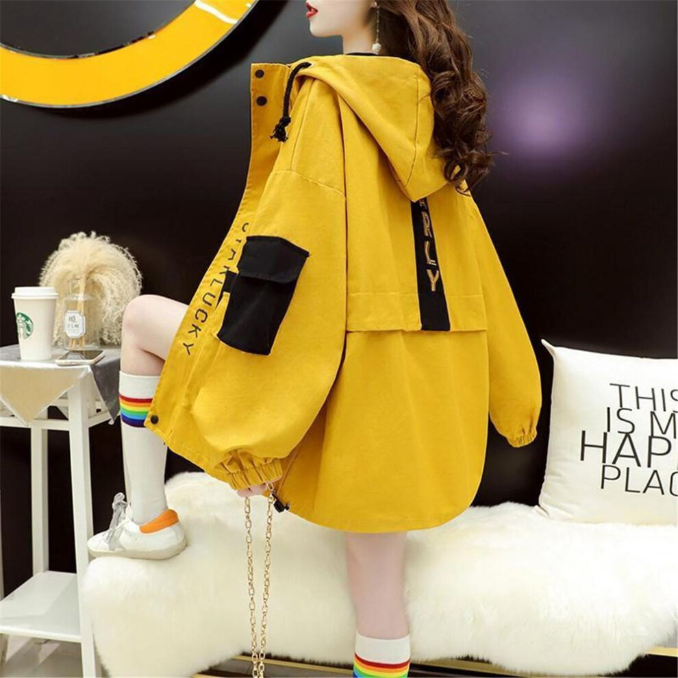 (yellow, XXL) Autumn Cool Black Work Jacket Loose Streetwear Hoodie Women Tops Vintage Patchwork Jacket Femme