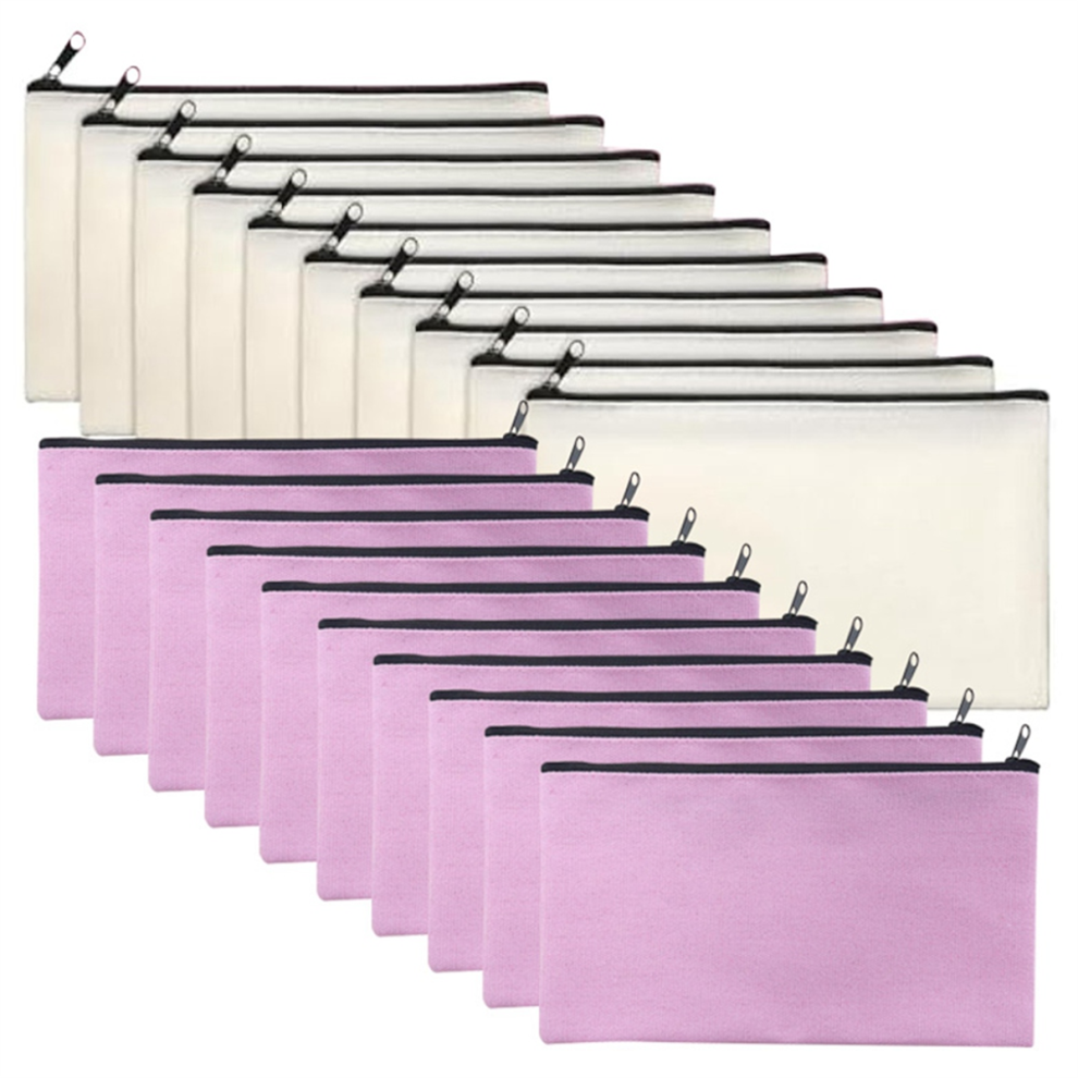 Kopinma 50Pcs Canvas Zipper Pouch Blank Diy Craft Bag Makeup Bags Multipurpose Toiletry Tote For Travel
