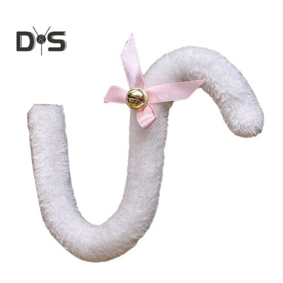 (white) Plush Long Cat Tail Ribbon Bowknot Bell Women Girls Party Cosplay Accessories Soft Skeleton Bendable Shape Imitation Tail For Dress Skirt Leggings