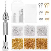 Resin Jewelry Tool Kit with Pin Vise Hand Drill, 10 Bits & 400 Screw Eye Pins for DIY Keychains & Pendants