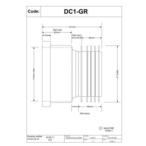 McAlpine McAlpine DC1-GR Grey 4"/110mm Drain Connector 2