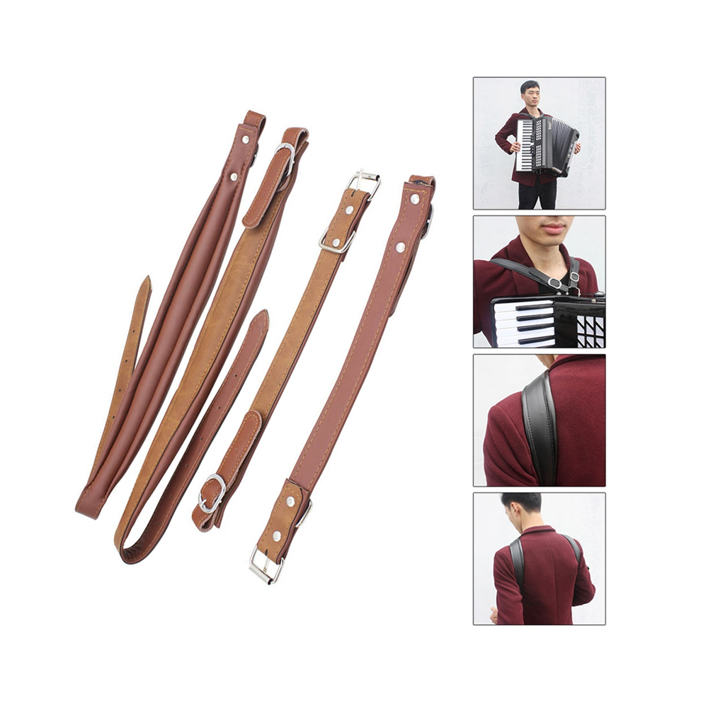 Jojomino Leather Accordion Strap Waterproof Adjustable 16 Bass-120 Bass Universal Shoulder (Brown) Brown