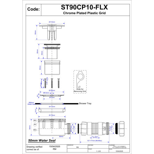 McAlpine McAlpine 3 Pin Shower Trap + Flex Adaptor - Chrome Plastic 1