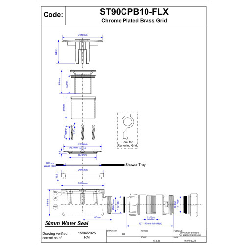 McAlpine McAlpine 3 Pin Shower Trap + Flex Adaptor - Chrome Brass 1