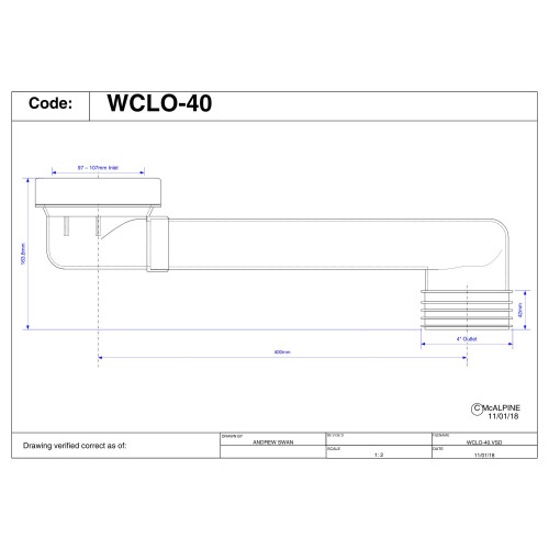 McAlpine McAlpine 400mm Adjustable Offset ABS WC Connector - WCLO-40 1