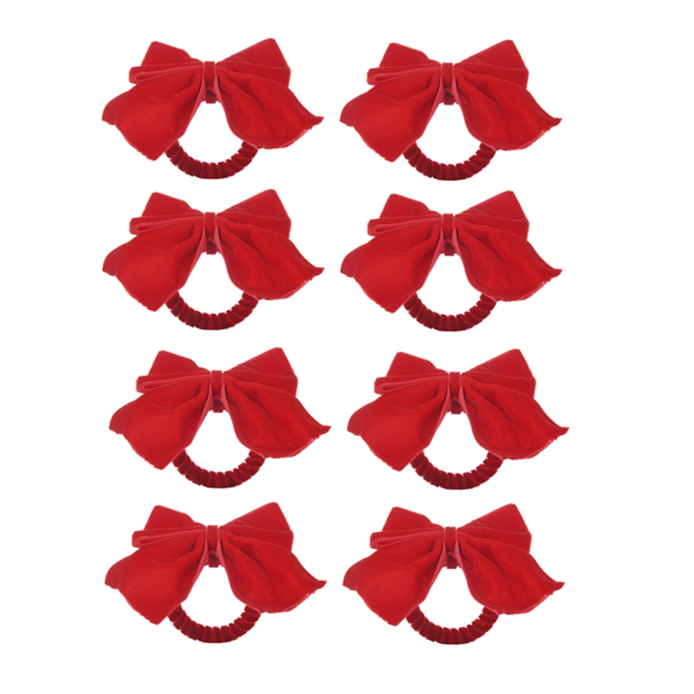 Lot de 8 ronds de serviette en velours avec nœud rouge, décoration de table pour les fêtes de Noël