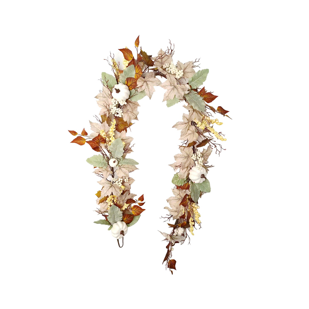 Jojomino Fall Decor - Garland -6Ft Autumn Leaf Pumpkin Berry Fireplace Thanksgiving Halloween Harvest Decorations White