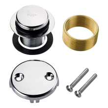 Kit di conversione per scarico vasca da bagno Tip Toe cromato, montaggio, finitura con piastra frontale di troppo pieno a due fori