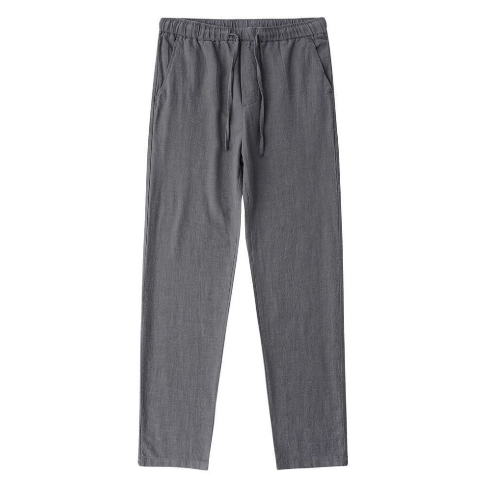 (grey, XXL) Men's Cotton Linen Pants Male Autumn Breathable Solid Color Linen Trousers Fitness Streetwear Back With Pocket