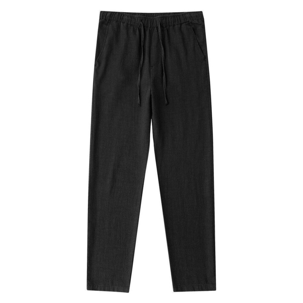 (black, XXXXXL) Men's Cotton Linen Pants Male Autumn Breathable Solid Color Linen Trousers Fitness Streetwear Back With Pocket