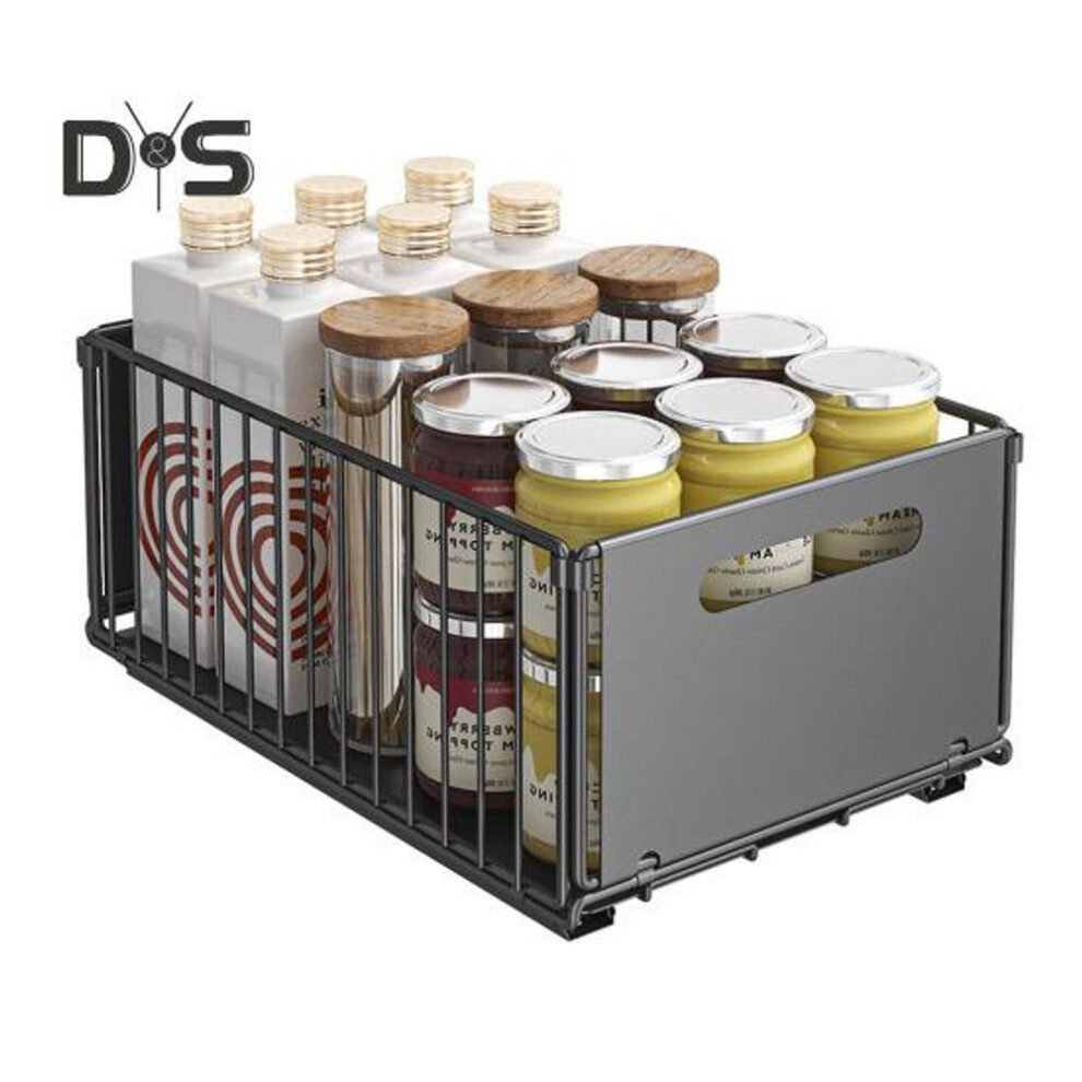 (black, L 1pc) 1/2Pcs Pull-out Cabinet Organizer Storage Basket Large Capacity Strong Load-Bearing Easy Installation No Drill Slide-Out Drawers Storage Racks