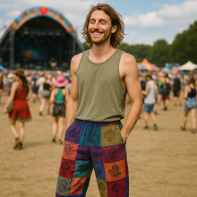 Unisex Mushroom Pants - Block Print Designs - Purple Tones - Size L/XL