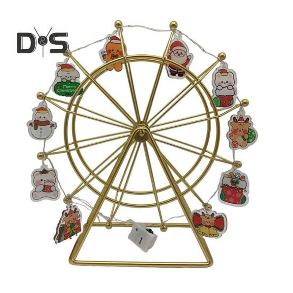 (golden) Ferris Wheel Decoration Metal Rotating LED Ferris Wheel Night Light Light-up Desktop Figurine for Christmas Office Bookshelf Decor