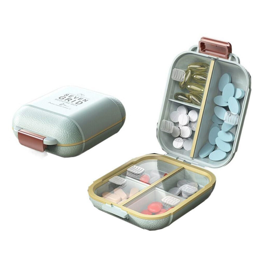 (green, S) 7 Compartment Small Pill Case Portable Pill Container Durable Compact Medicine Holder  Home