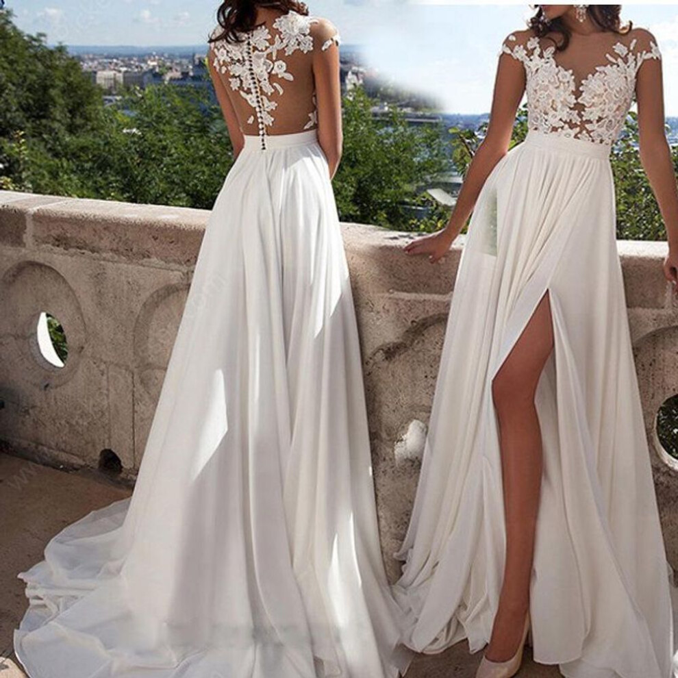(white, L) Fashion 2025 new wedding dress sexy lace split evening dress long dress
