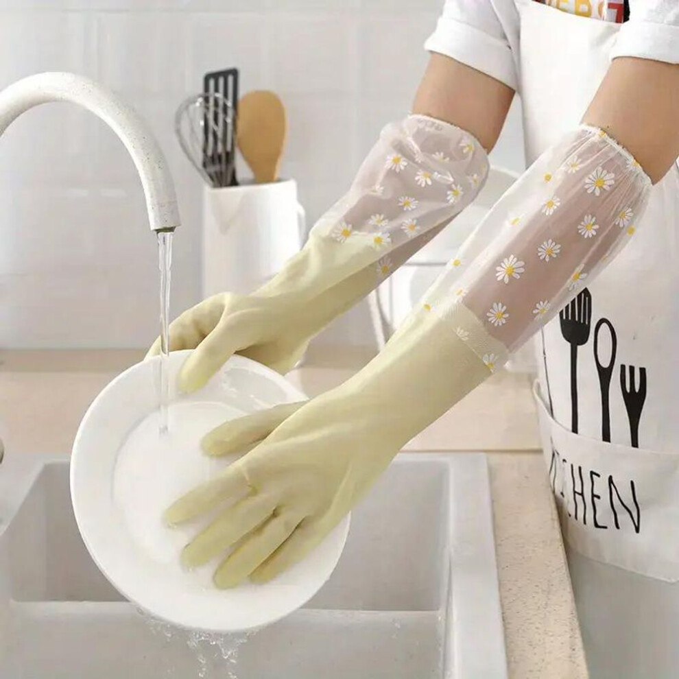 (yellow, 1 pair) Waterproof Housework Cleaning Gloves Kitchen Cleaning Latex Household Dishwashing Laundry Gloves Wear Resistant Rubber Gloves