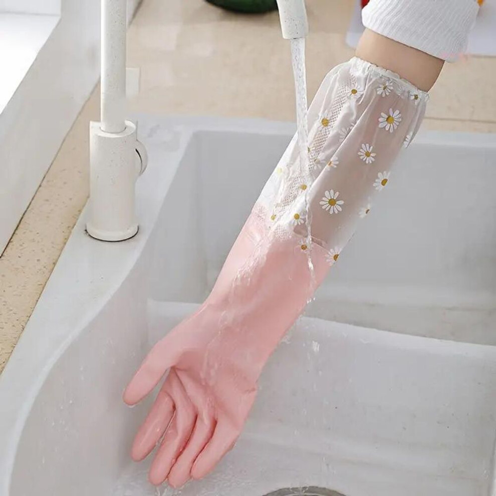 (pink, 1 pair) Waterproof Housework Cleaning Gloves Kitchen Cleaning Latex Household Dishwashing Laundry Gloves Wear Resistant Rubber Gloves