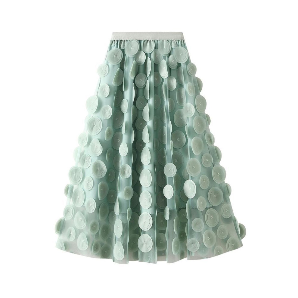 (One Size, green) Women Tulle Tutu Skirt Solid Color 3D Dot Elastic Mesh Fairy A-Line Skirt for Beach Party Streetwear