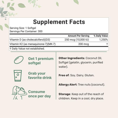 Micro Ingredients Vitamin D3 K2 Supplement Softgels 1