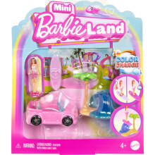 Barbie Mini BarbieLand Doll & Toy Vehicle Set 1.5-inch Doll & Beach Convertible with Color-Change Plus Beach Accessory