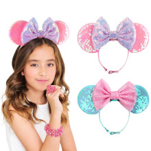 DRESHOW Minnie Ears Otsanauhat Hiiri Korvat Paljetti Bow Otsanauhat Joustavat Säädettävä Pääpanta Glitter Juhlasisustus Cosplay-asu tytöille