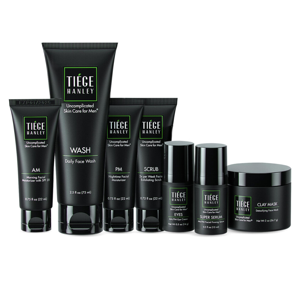 Tiege Hanley Mens Skin Care Set Revitalization Skin Care Routine For Men (System Level 4) - Men's Skincare Set For Fine Lines Includes Face Wash Scr