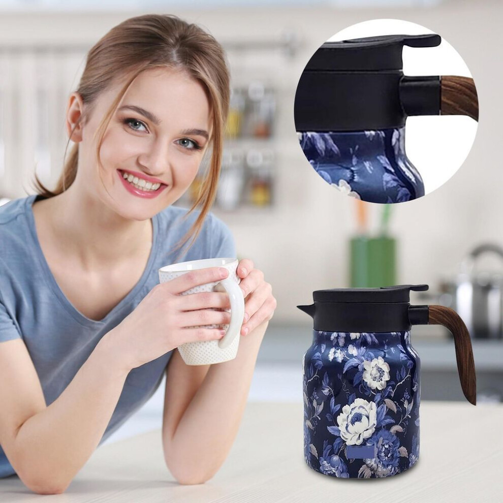 (purple, One Size) Vintage Floral Pattern Tea , Tea Pot, Vintage Floral Pattern Tea-Built-In Infuser, Stainless Steel Thermal Carafe With Lid For Hot Drinks
