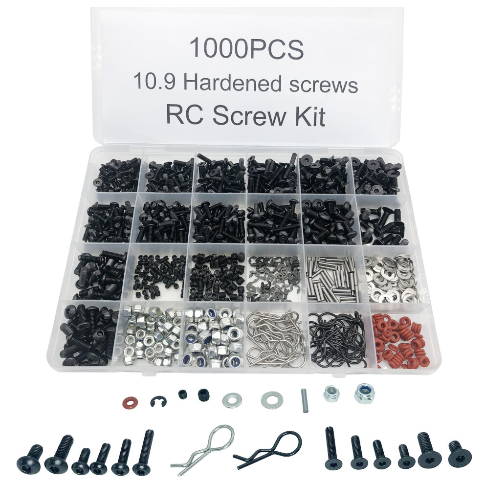 1000Pcs Universal Rc Screw Kit Screws Assortment Set, Hardware Fasteners For Traxxas Axial Redcat Hpi Arrma Scx10 Losi 1/8 1/10 1/12 1/16 Scale Rc Car 747986383597