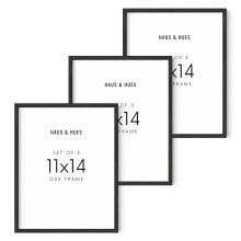 Haus and Hues 11x14 Black Oak Wood Frames Set of 3 - 11x14 Poster Frame Black, 3 Poster Frame, 11x14 Frame Set of 3, 11x14 Frame 3 Pack, 11 x 14 Fram