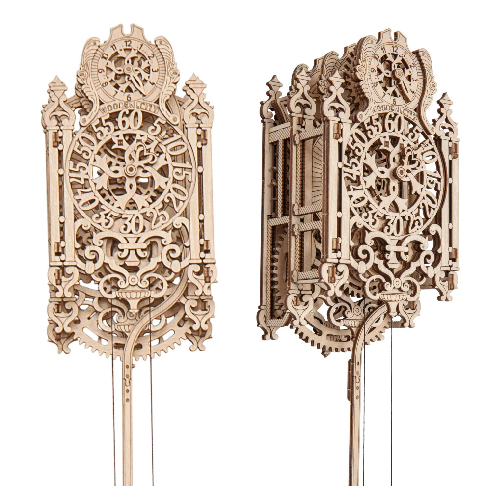 WOODEN.CITY Royal Wall Clock Kit 3D Puzzle  Wooden Clock Model - 126 Pieces  Mechanical Pendulum  Coin-Operated  Rococo Style  Expert  Unisex  Ages 14-image-OPC-PFYP2YX-NEW