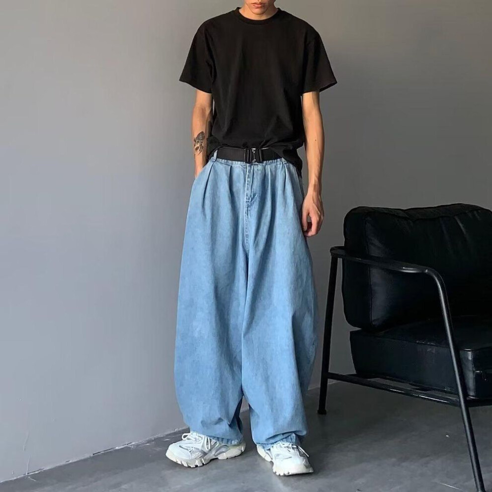 (light blue, L) Japanese Retro Oversize Men's Wide-Leg Jeans: Versatile Casual Trousers for Spring & Autumn
