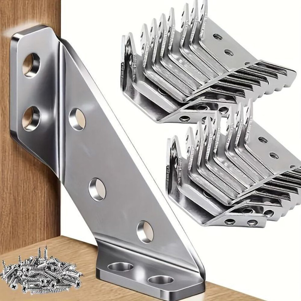 (as the picture, 1pc) 50pcs Heavy-duty Stainless Steel Corner Brackets With Screws - 90 Angle Support, Scratch-resistant, Easy Installation For Furniture & Wood Frame