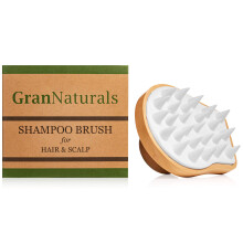 GranNaturals Wooden Shampoo Scrubber Brush - Shower Scalp Massager for Men & Women - Head Exfoliator with Silicone Bristles - Helps Promote