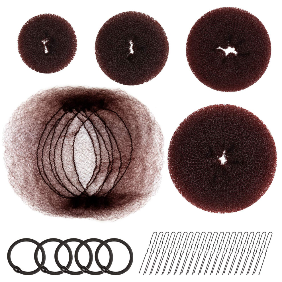Fandamei Hair Donut Bun Maker Hair Bun Shaper Set With 20 Pcs Invisible Hair Nets For Bun 4Pcs Donut Bun Maker 5 Pcs Hair Elastic Bands 20 Pcs Hai